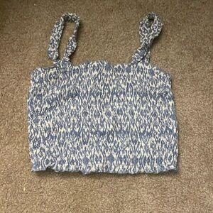 blue and white cheetah print scrunched cropped tank top